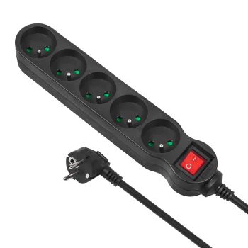 Maclean MCE183 Pagarinātājs ar 5 ligzdām un slēdzi, 1.4m, 2300W, Melns