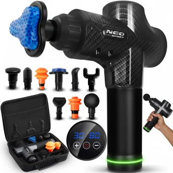 Neo-Sport NS-503 bezvadu ķermeņa masāžas pistole ar 9 uzgaļiem, melna