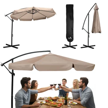 Plonos PL-881 saliekams dārza saulessargs 350 cm ar pārvalku, smilškrāsas