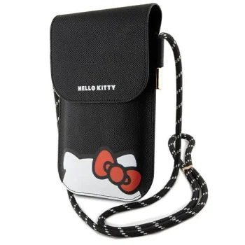 Hello Kitty Leather Hiding Kitty Cord pleca somiņa, melna