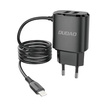 Dudao A2Pro tīkla lādētājs 2x USB ar iebūvētu Lightning kabeli, 12W, melns