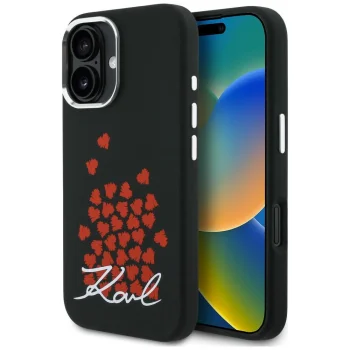 Karl Lagerfeld Silicone Heart Sign Logo MagSafe vāciņš iPhone 16, melns