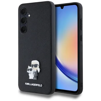 Karl Lagerfeld Samsung Galaxy A35 vāciņš Saffiano Karl&Choupette Pin, melns