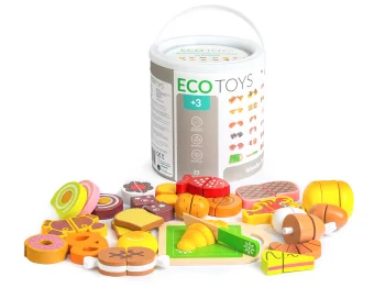 Ecotoys koka griežamo produktu komplekts bērniem, 23 daļas