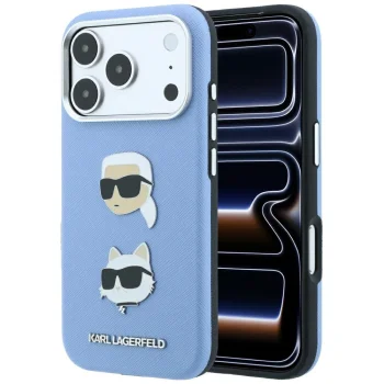 Karl Lagerfeld vāciņš iPhone 18 Pro / 17 Pro Saffiano Pins & Logo, gaiši zils