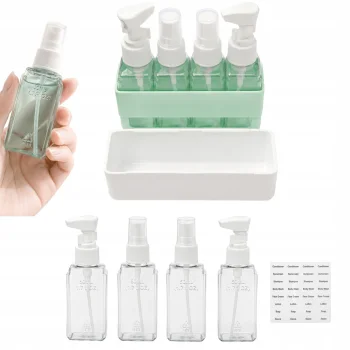 Ceļojumu pudeļu komplekts kosmētikai 4x50ml ar organizatoru un uzlīmēm