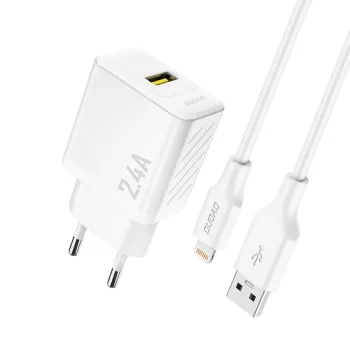 Dudao A23LEU GaN USB-A tīkla lādētājs 2.4A ar Lightning kabeli, balts