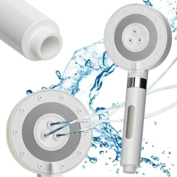 Dušas klausule ar 5 strūklas režīmiem un ūdens filtru, balta