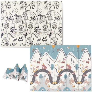 Izglītojošs salokāms bērnu putu paklājs 200x150x1cm Nukido NK-341, Safari-Kalni | Kids Folding Foam Mat