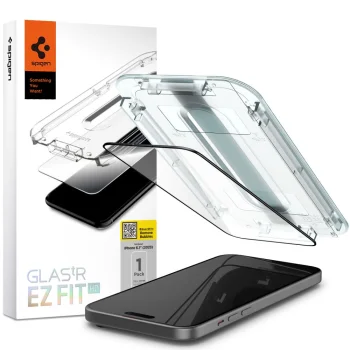 Apple iPhone 15 6.1'' Spigen "EZ FIT" Tempered Glass Screen Protector, Black | Telefona Ekrāna Aizsargstikls ar...
