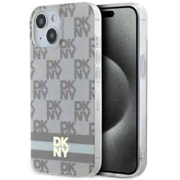 DKNY iPhone 15 / 14 / 13 vāciņš IML Checkered Mono Pattern MagSafe, bēšs