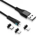 Maxlife MXUC-02 magnētiskais kabelis 3in1 USB uz Lightning/USB-C/microUSB 1m 2A, Melns