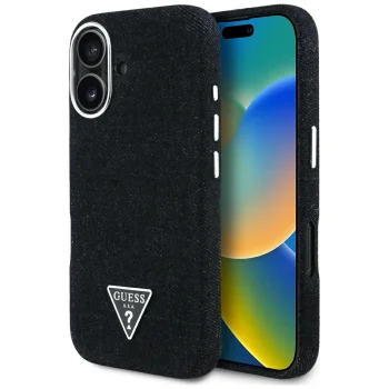 Guess Denim Triangle Logo MagSafe vāciņš iPhone 16, melns