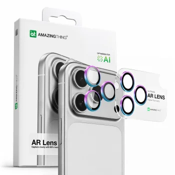 AmazingThing iPhone 17 Pro / 17 Pro Max kameras aizsargstikls ar varavīksnes rāmi