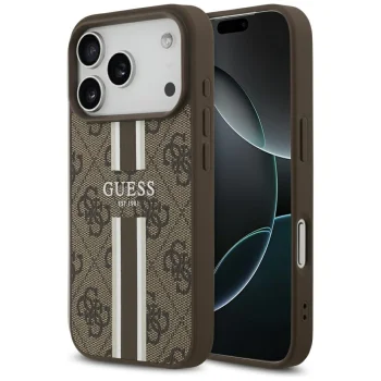 Guess 4G Printed Stripes MagSafe vāciņš iPhone 17 Pro, brūns