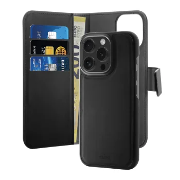 Atverams vāciņš Puro Wallet Detachable MagSafe 2in1 priekš iPhone 16 Pro, melns