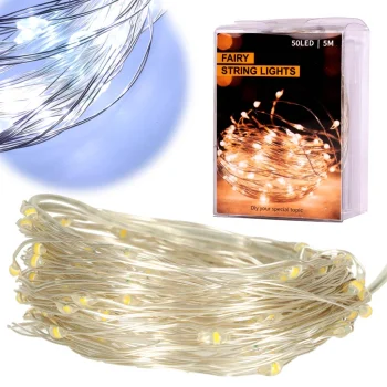 LED dekoratīvā virtene uz stieples, 5m, 50 LED, auksti balta