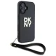 DKNY Wrist Strap Stock Logo iPhone 16 vāciņš ar rokas siksniņu, melns