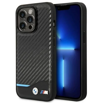 BMW Leather Carbon vāciņš Apple iPhone 14 Pro, melns