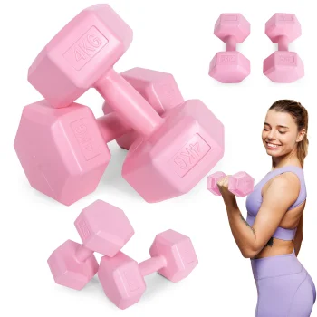 Sešstūra hanteļu komplekts MOVEPRO 2x4 kg, rozā