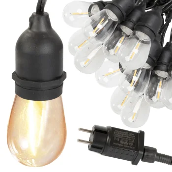 Dārza gaismas virtene ar 20 LED E27 spuldzēm 20m, silti balta