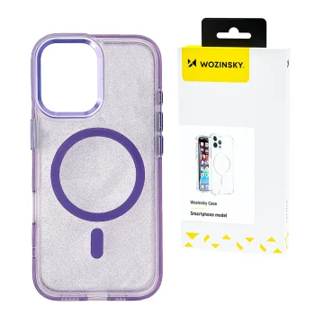 Wozinsky Glitter Case ar MagSafe priekš Samsung Galaxy S25, violeti caurspīdīgs