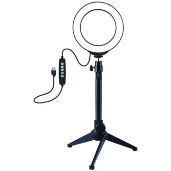LED gredzenveida lampa 12 cm ar galda statīvu līdz 24,5 cm, RGBW, USB