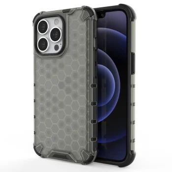 Aizsargvāciņš Honeycomb priekš iPhone 13 Pro ar TPU rāmi, melns