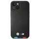 BMW iPhone 14 vāciņš Leather Stamp Tricolor MagSafe, melns
