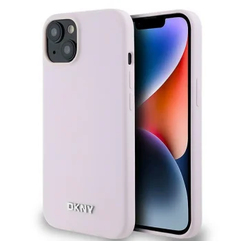 DKNY iPhone 14 vāciņš Liquid Silicone Small Metal Logo MagSafe, rozā