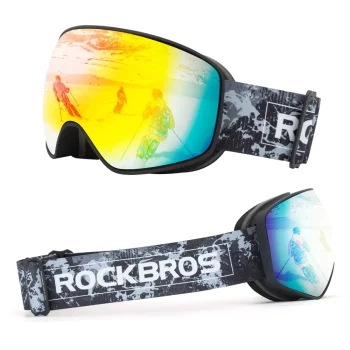 Bērnu slēpošanas brilles Rockbros SP284 ar UV filtru un Anti-Fog pārklājumu, melnas