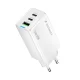 Wozinsky GaN tīkla lādētājs 65W, 2x USB-C / USB-A ar 65W USB-C kabeli, balts