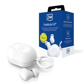 Bezvadu TWS austiņas 3mk FlowBuds 6.0 ar klipsi, Bluetooth 6.0, baltas