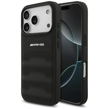 AMG Leather Debossed Lines vāciņš priekš iPhone 17 Pro, melns