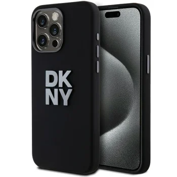 DKNY iPhone 15 Pro Max vāciņš Liquid Silicone Metal Logo, melns