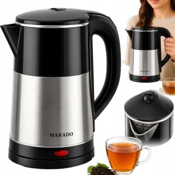 Elektriskā tējkanna 2.5L 1500W, nerūsējošais tērauds, melna/sudraba