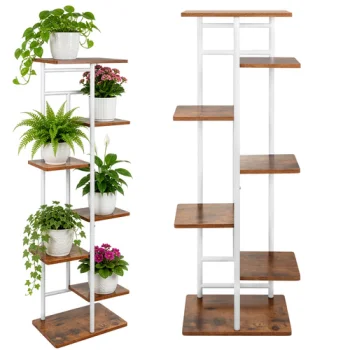 Gardlov 120 cm 7 līmeņu metāla puķu statīvs, balts/koks