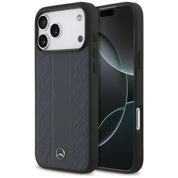 Mercedes Leather Laurel Leaves Stripes MagSafe vāciņš iPhone 17 Pro Max Zils