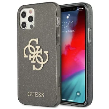 Guess iPhone 12 Pro Max vāciņš Glitter 4G Big Logo Melns
