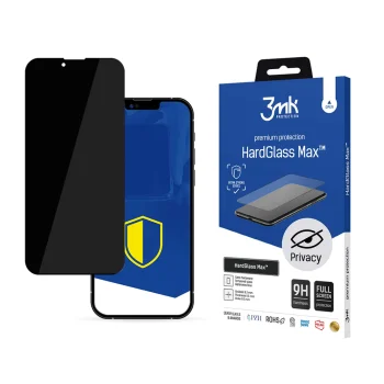 Rūdīts stikls iPhone 14 Plus / 13 Pro Max ar 9H cietību, privātuma Anti‑Spy filtrs, 3mk HardGlass Max Privacy