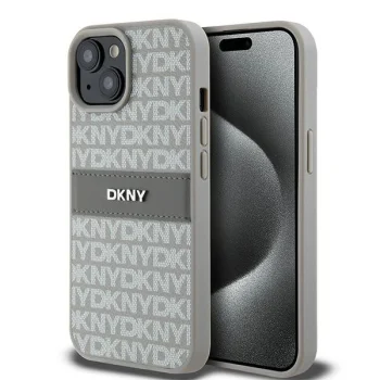 DKNY iPhone 15 Plus vāciņš Mono Stripe & Metal Logo, bēšs