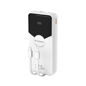 Wozinsky WFC-15W 20000mAh 22.5W Ārējais Akumulators ar Kabeļiem, Balts