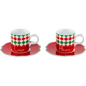 Bialetti Tricolore espresso tasīšu komplekts ar apakštasītēm, 2 gab., 80 ml