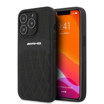 Mercedes-AMG vāciņš iPhone 13 Pro / 13 6.1" Leather Curved Lines AMHCP13LOSDBK, melns
