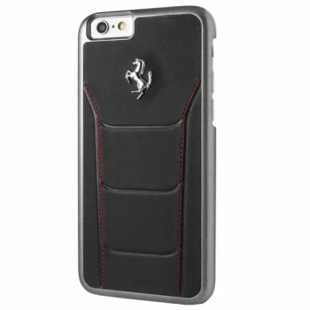 Ferrari GT 458 ādas vāciņš iPhone 6/6S, Melns ar sarkanu šuvumu