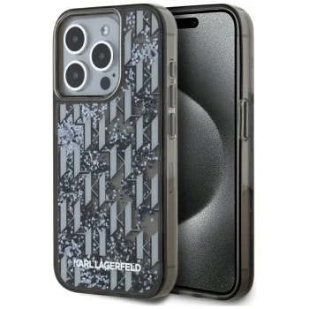 Karl Lagerfeld Liquide Glitter Monogram Gradient vāciņš iPhone 15 Pro Max 6.7", melns