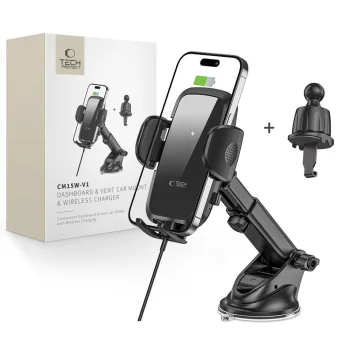 Tech-Protect CM15W-V1 15W bezvadu lādētājs un auto turētājs Melns