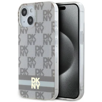 DKNY iPhone 15 Plus vāciņš IML Checkered Mono Pattern MagSafe, bēšs