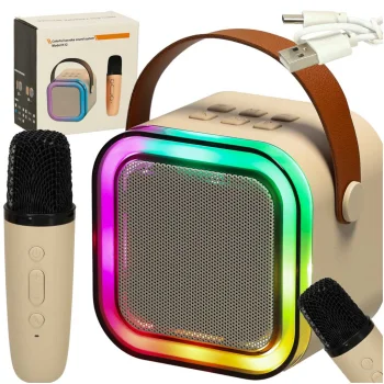 Karaoke komplekts Bluetooth skaļrunis un mikrofons, bēšs
