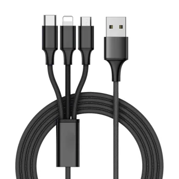 3-in-1 USB kabelis Lightning / Micro USB / Type-C 1,2 m melns